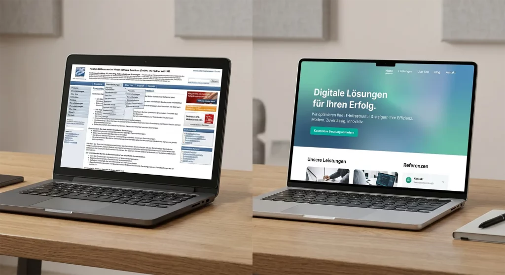 Vergleich überladene gegen klare Startseite – schlechte Website verbessern Vorher-Nachher