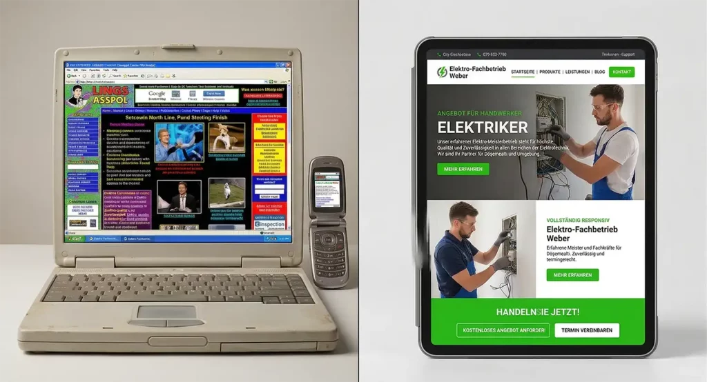Vergleich veraltete vs. moderne Handwerker-Website – Webdesign Agentur für Handwerker