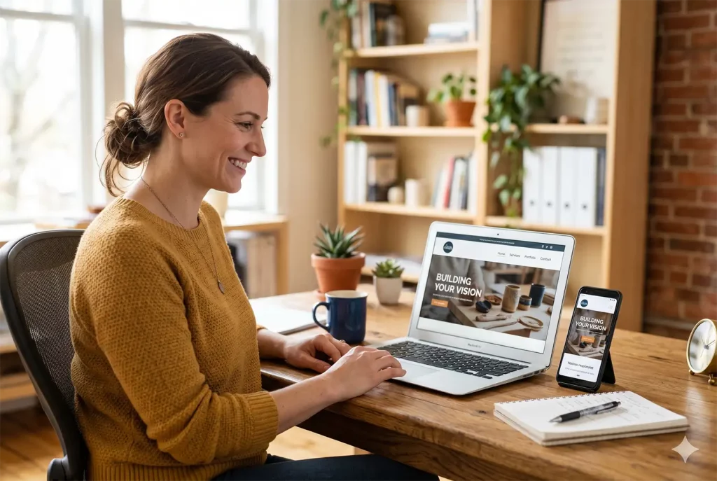 Unternehmer prüft mobile Website auf Smartphone – Webdesign Agentur für kleine Unternehmen