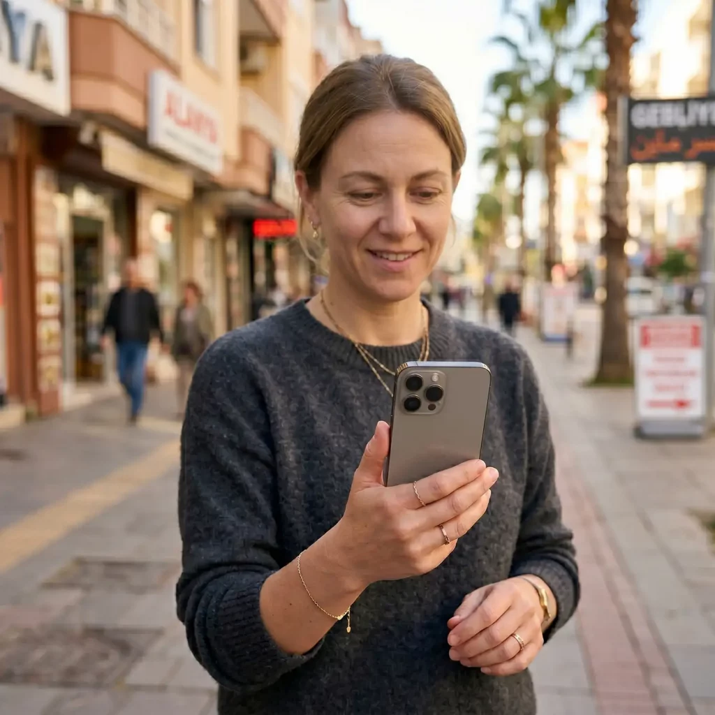 Mobile Ansicht einer professionellen Website für lokale Dienstleister auf Smartphone in der Stadt